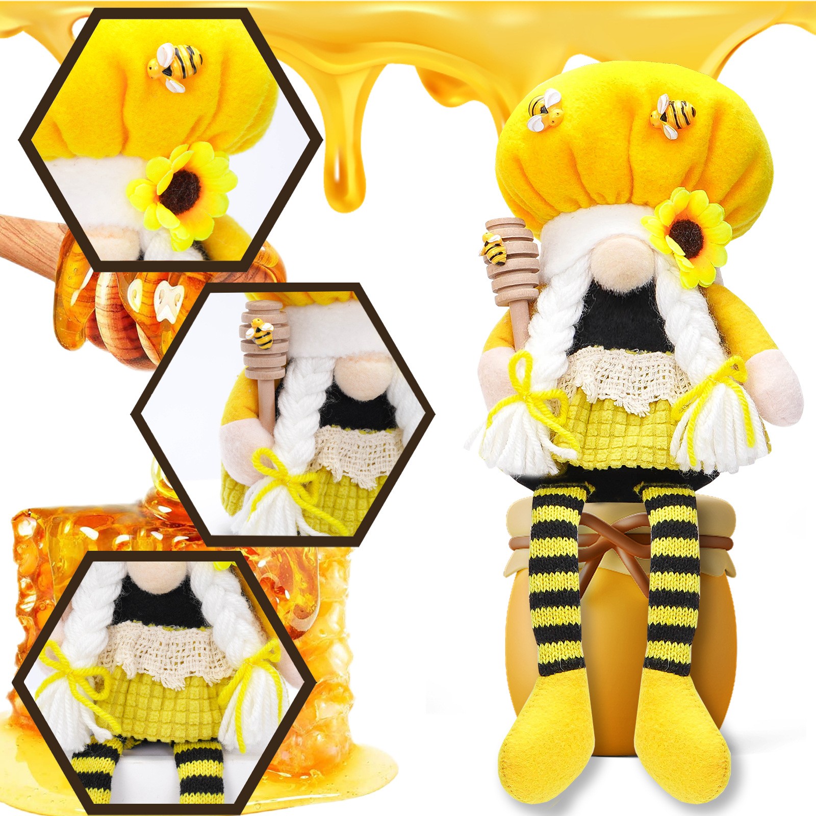 thumbnail image 2 of Festival Faceless Doll Long Legged Sitting Sunflower Doll Cute Dwarf Goblin Decorative Ornament, 2 of 6