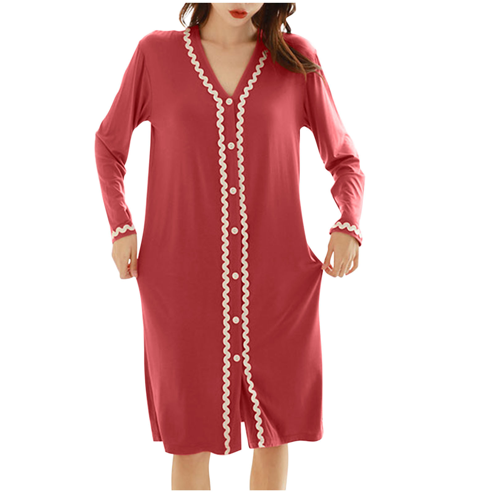 Leg Length Robe Aueoeo Knee Length Robes for Women Long Sleeve V Neck Bathrobe Soft ...