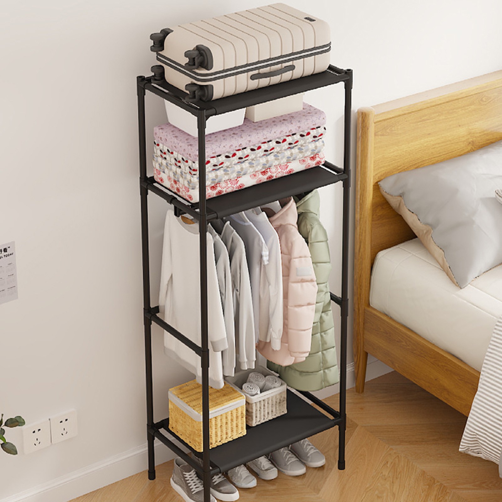 Perchero independiente con dos estantes para dormitorio, entrada